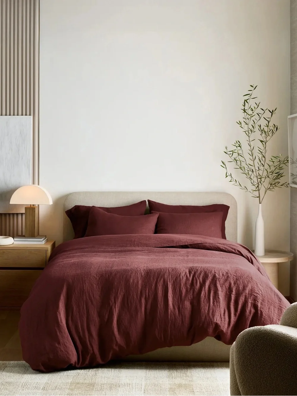 Quince European Linen Duvet Cover Set Full/Queen Burgundy